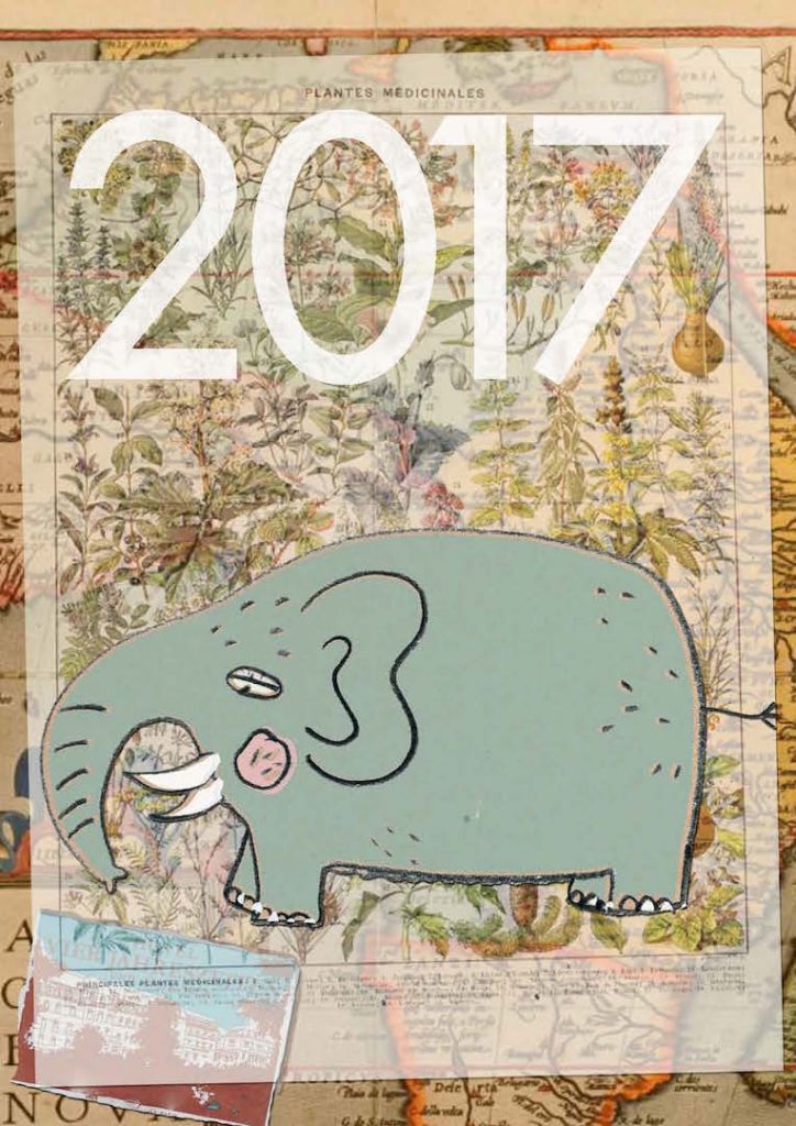 Kalendertitelblatt: 2017 und ein gezeichneter Elefant.