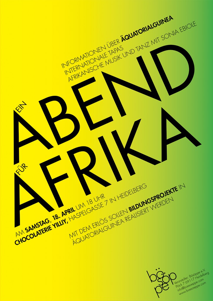 Ein in grün gelb gehaltenes Plakat mit der Aufschrift Abend für Afrika und weiteren Informationen.